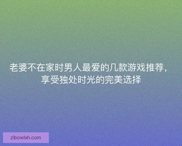 老婆不在家时男人最爱的几款游戏推荐，享受独处时光的完美选择