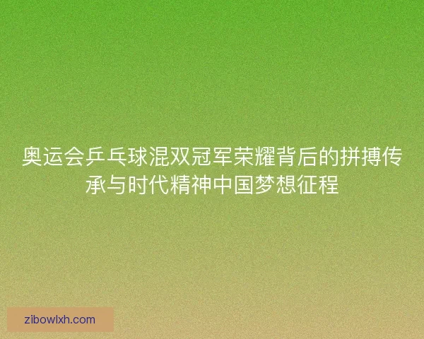 奥运会乒乓球混双冠军荣耀背后的拼搏传承与时代精神中国梦想征程